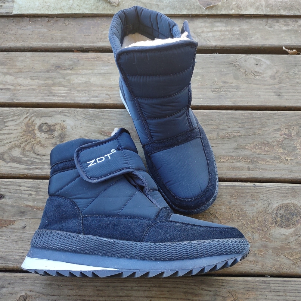 ZDT Winter Men's Shoes Ankle Snow Boots Fur Lining Cotton Padded Waterproof 8.5